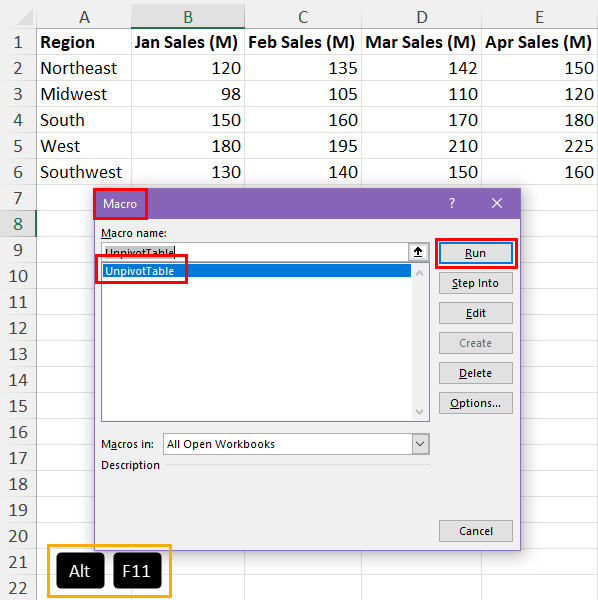 Macro dialog box
