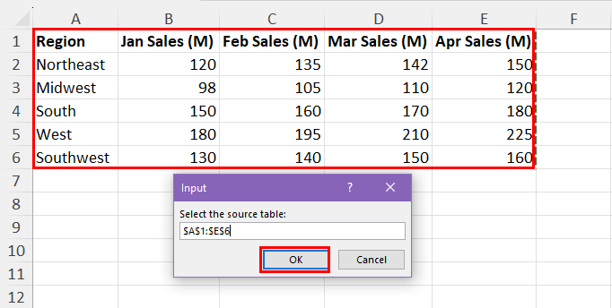 Select source data