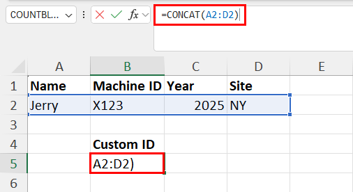 Setting up a CONCAT function