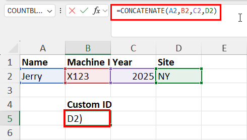 Setting up a CONCATENATE function