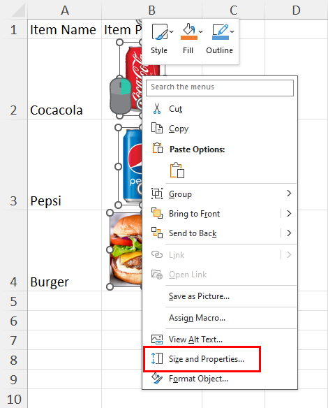 Size and Properties