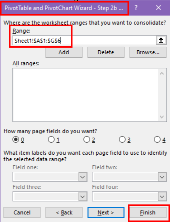 Step 2b of PivotTable and PivotChart Wizard