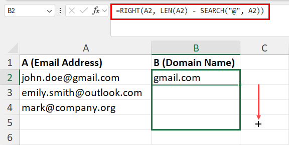 Use fill handle for SEARCH
