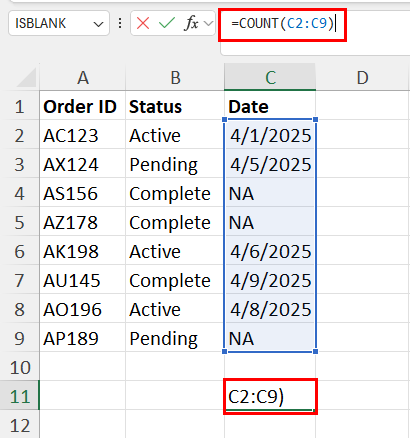 Using COUNT function
