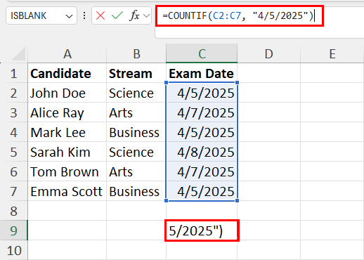 Using COUNTIF for specific date counting