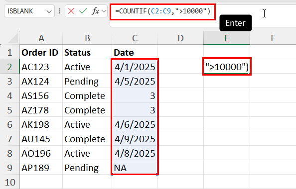 Using COUNTIF to calculate dates