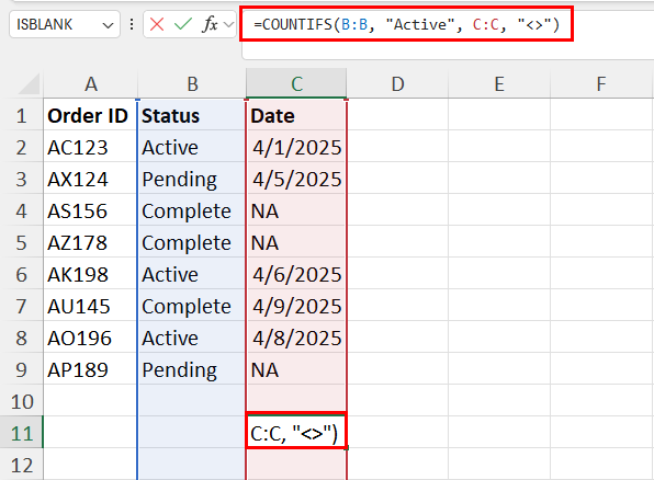 Using COUNTIFS to count dates conditionally