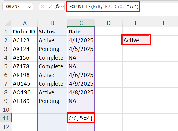 Using dynamic condition for COUNTIFS