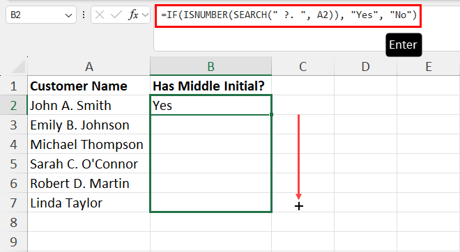 Using fill handle for SEARCH