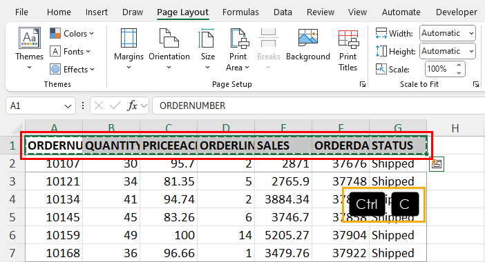Copy column header
