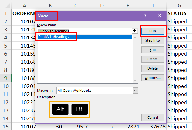 Macro dialog box