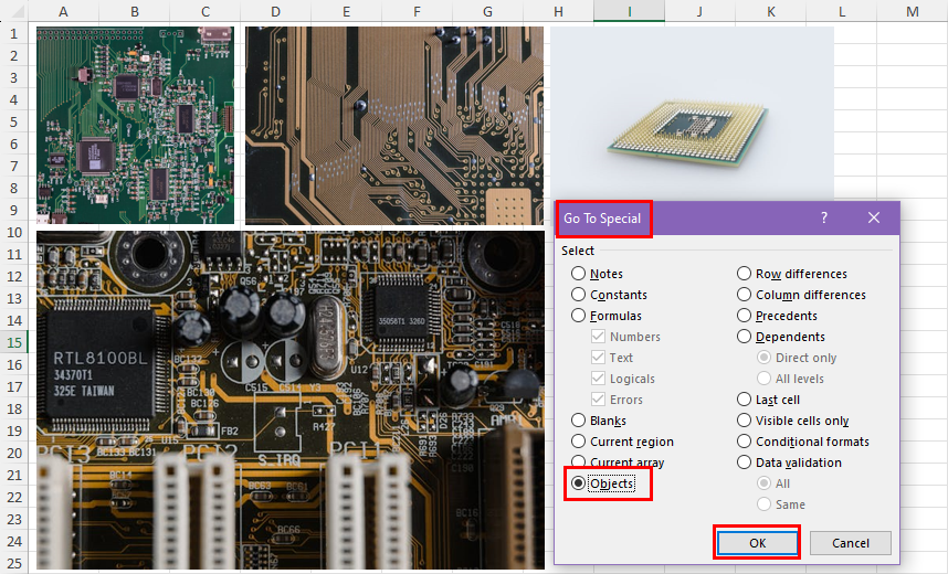 Select Objects in Go To Special