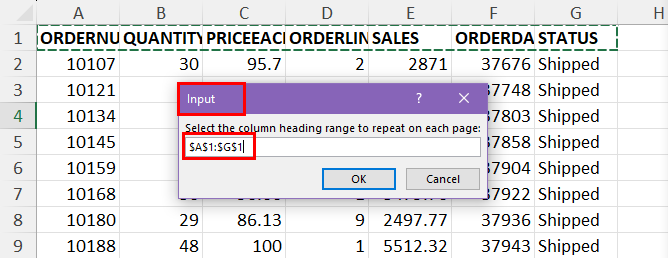 Select column header
