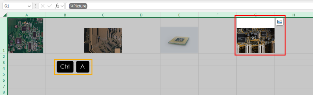 Select the whole worksheet of images using Ctrl + A