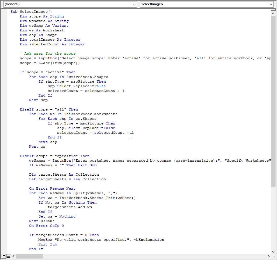 VBA macro script