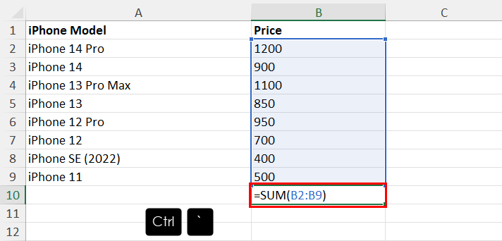 Activate show formulas