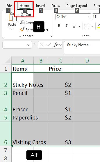 Alt key for shortcut hints