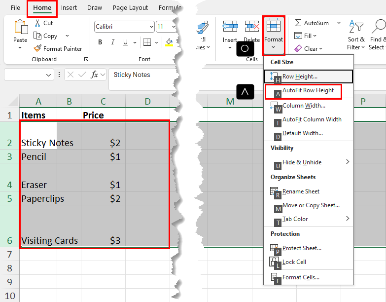 Autofit row height shortcut