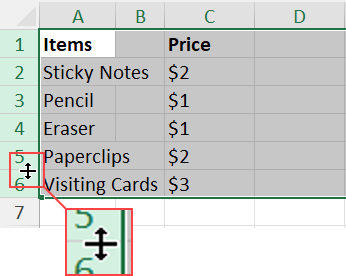 Autofit row height using double-click