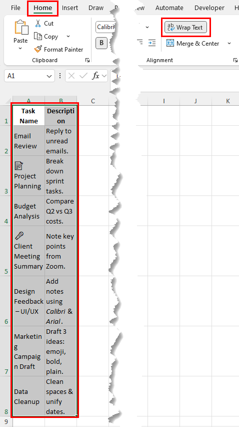Click on Wrap text