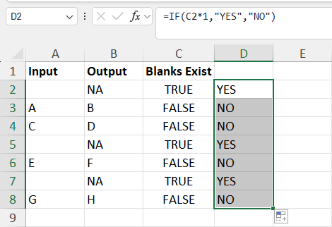 Converted TRUE FALSE to YES NO using arithmetic IF.xlsx