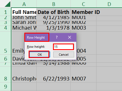 Enter a Row Height value