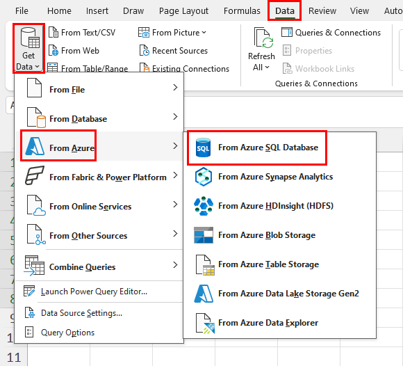 From azure database