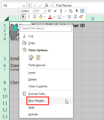 Select Row Height