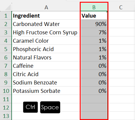 Selecting the entire column