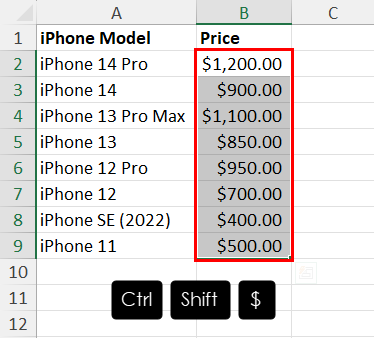 Shortcut for currency format