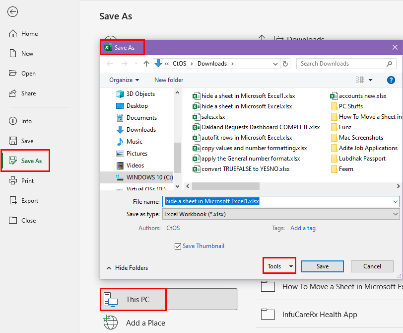 Tools drop down menu