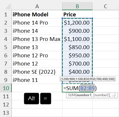 Use AutoSum shortcut