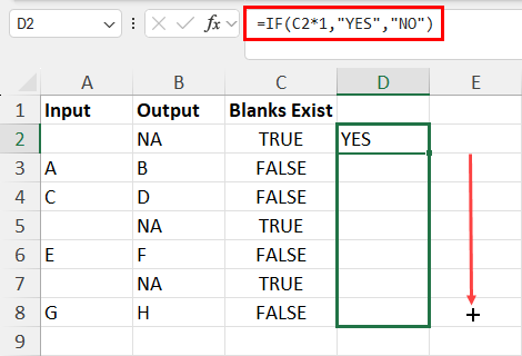 Using fill handle for arithmetic IF