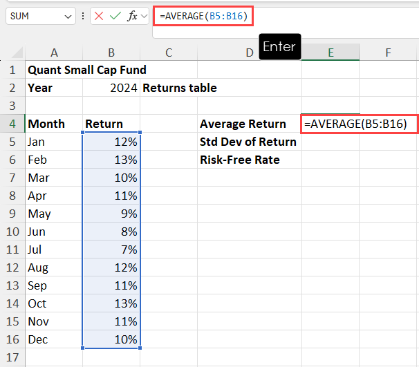 Calculate mean for returns