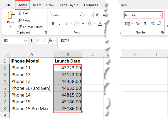 Convert a date to a number in Excel using Format Numbers