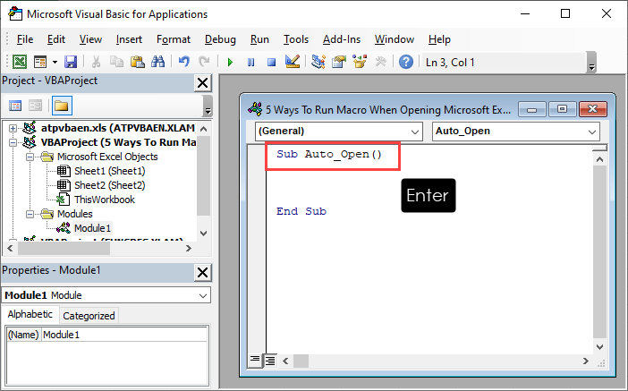 Create Auto_Open subroutine