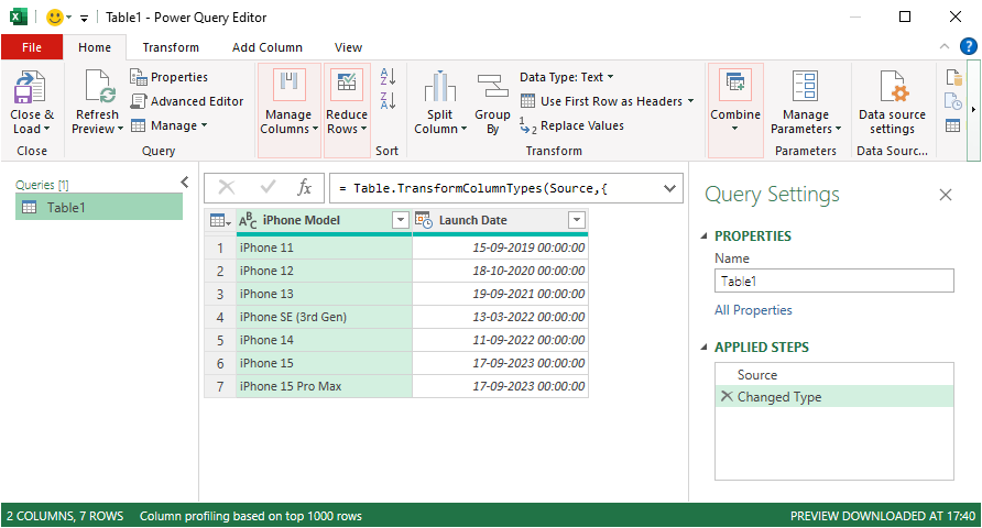 Dataset in Power Query