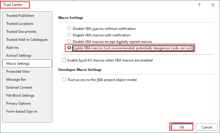 Enable VBA macros