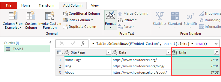 Filtered rows with links