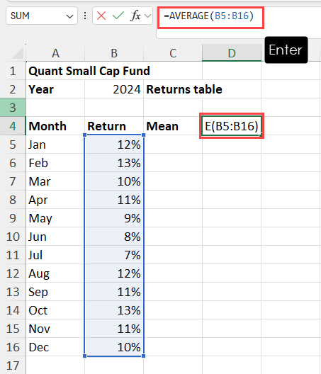Get mean for returns