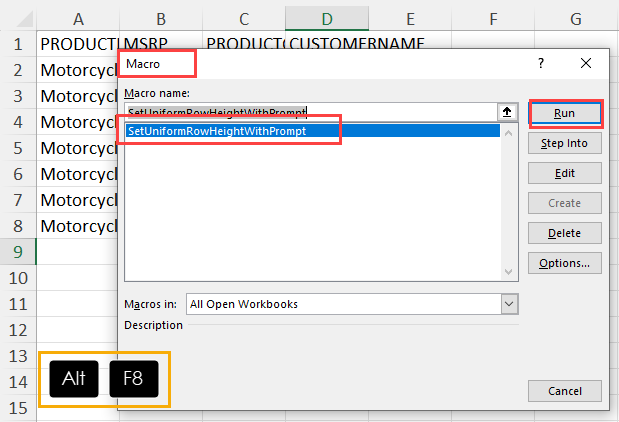 Macro dialog box
