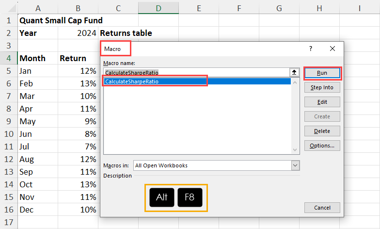 Macro dialog box