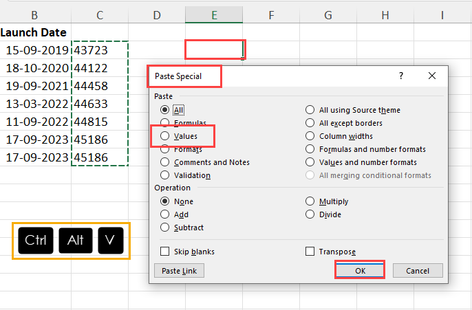 Paste Special paste values