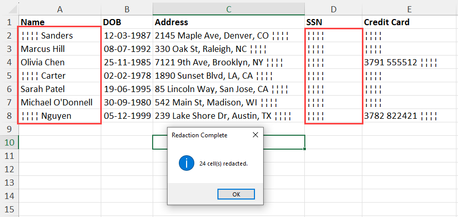 Redacted in Excel using VBA