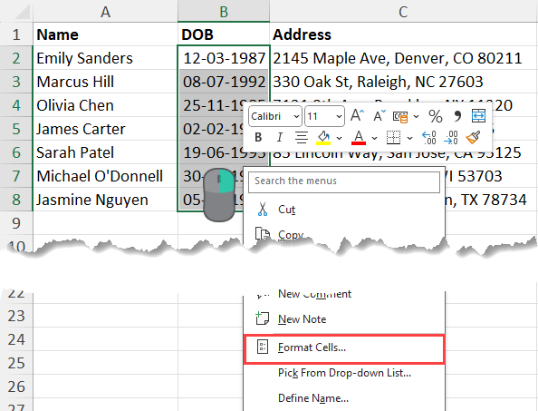 Right click context menu