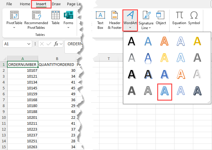 Select a WordArt