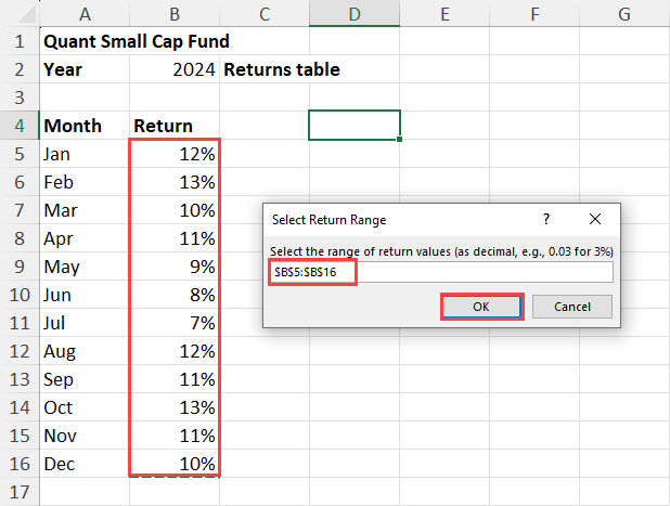 Select return range