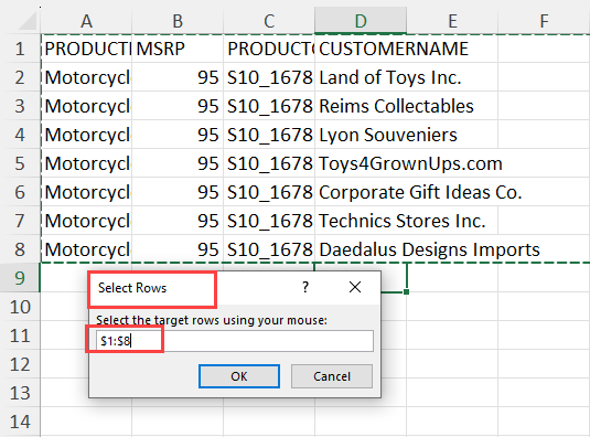 Select target rows