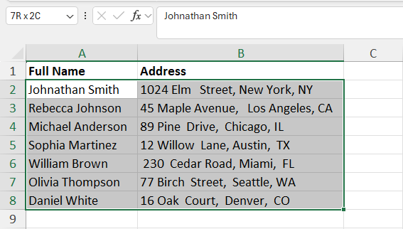 Select the source data cell range