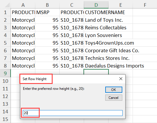 Set row height